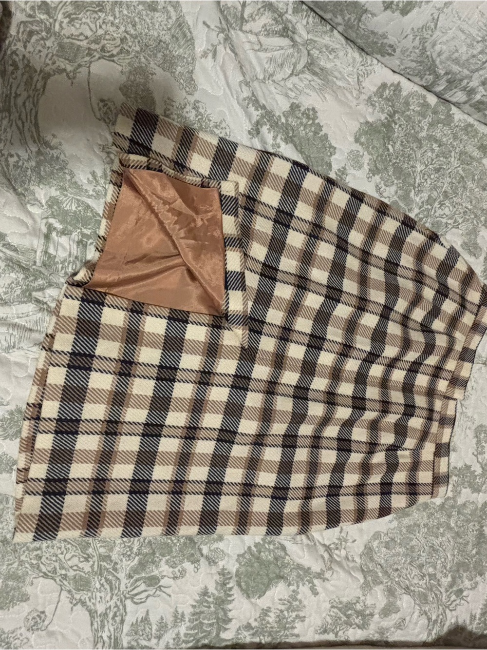 JH Collectibles sz 14 Vintage 80’s Ivory Camel Black plaid wool skirt academia - Picture 6 of 12